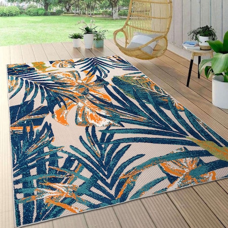 World Rug Gallery Tropical Leaves Indoor/Outdoor Area Rug 5' x 7' Multi 8012MULTI5X7